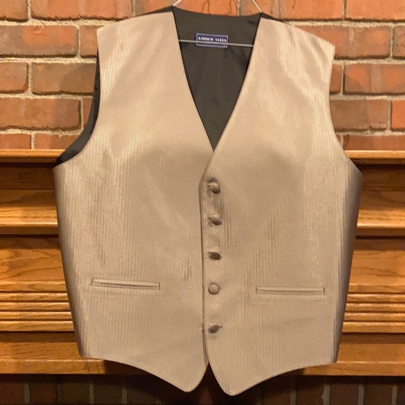 EUC Andrew Fezza pewter satin 5 button vest and tie set - Picture 2 of 9